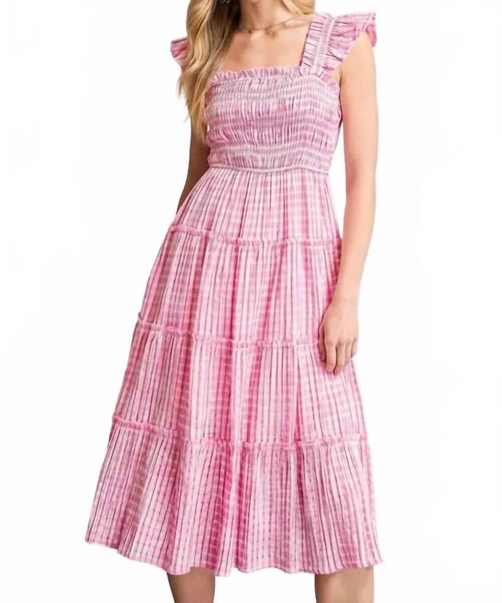 NEW UMGEE gingham smocked midi dress in pink